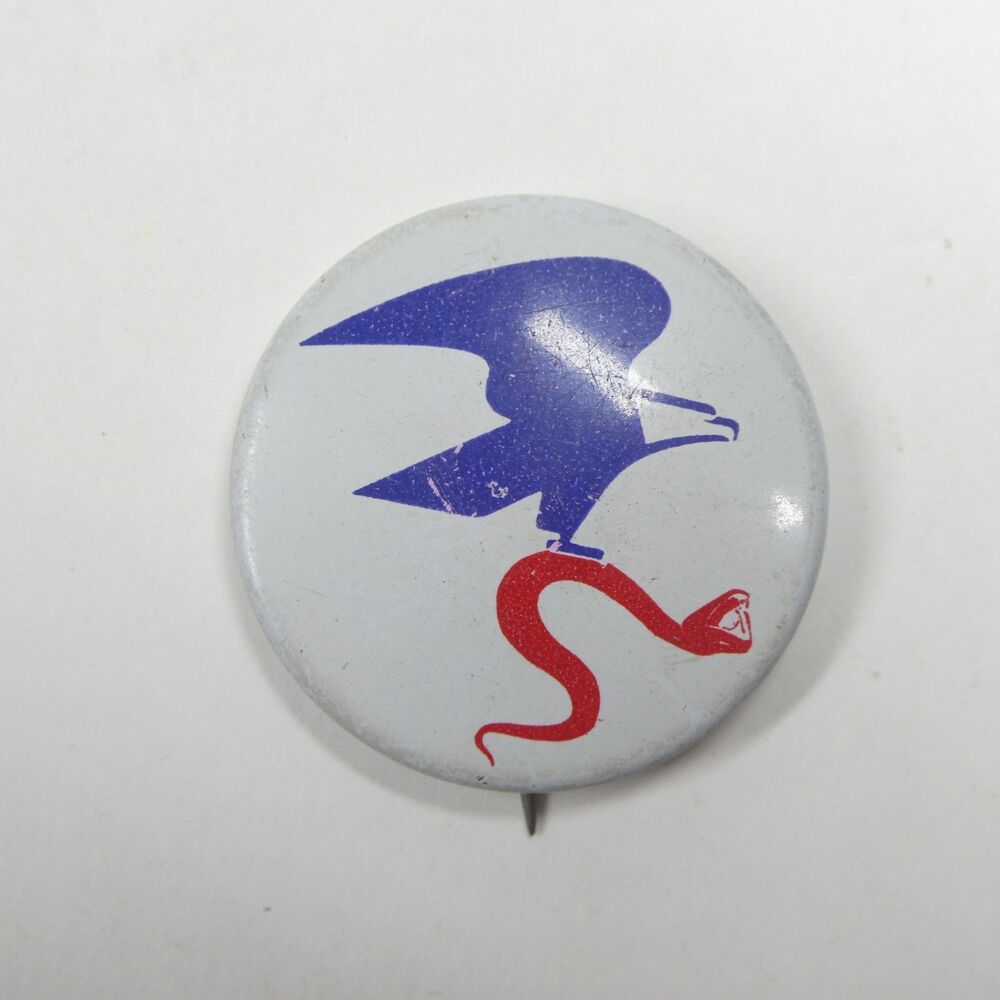 USPS Postal Eagle Holding Red Snake Pin Button Vintage Political Union